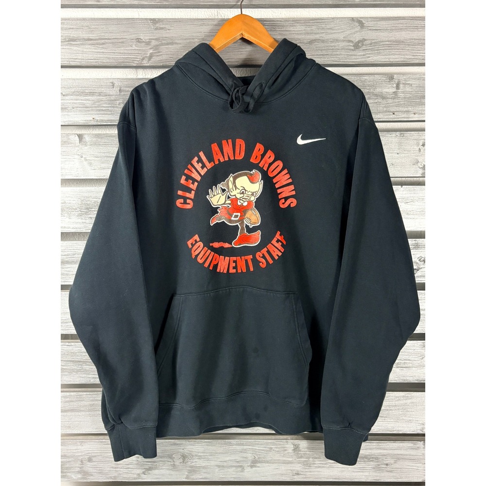 Nike Cleveland Browns Equipment Staff Hoodie Black Brownie Elf Mens XL stained